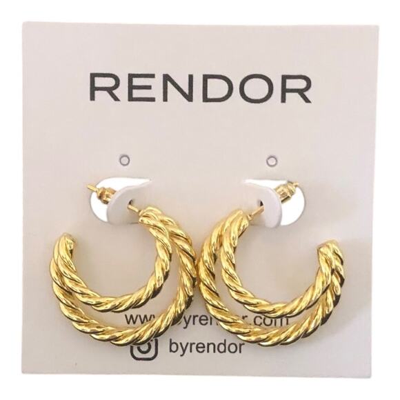 Rendor Victoria NIP 14K Yellow Gold Plated Double Hoop Braided Texture Earrings - Picture 3 of 16